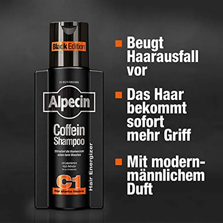 Alpecin Coffein-Shampoo C1 Black Edition, 2 x 375 ml, natürliche Haarpflege für Männer, aktiviert Haarwurzeln, mit Zink und Niacin, Made in Germany – Bild 3