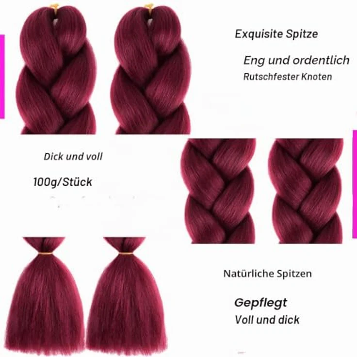 Shangxiu Braids Extensions Weinrot, 3pcs Jumbo Kunsthaar, 24" (60cm), Hitzebeständig, Yaki Textur, DIY Frisuren – Bild 3