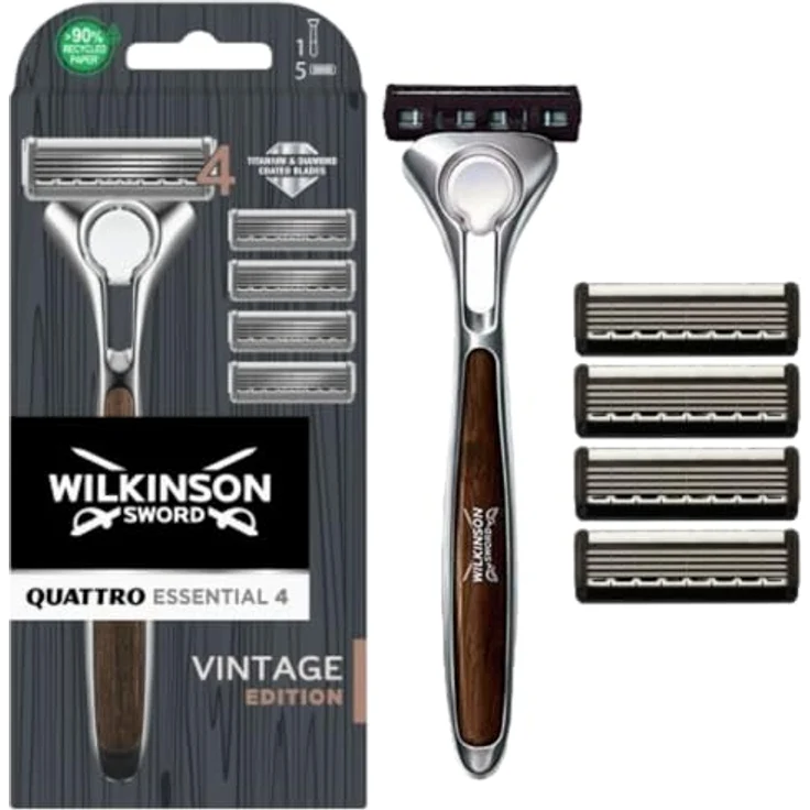 Wilkinson Sword Quattro Herren Rasierer Vintage Edition mit 1 Rasierklinge, 1 St – Bild 2