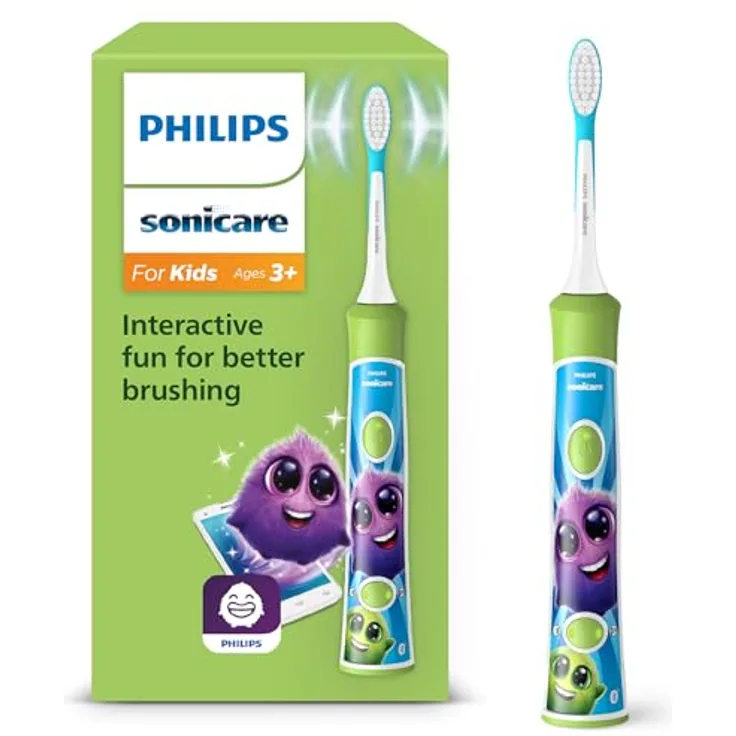 Philips Sonicare HX6352/11, Elektrische Zahnbürste für Kinder mit Bluetooth-App, 2 Putzmodi, ergonomischem Griff und 10 Aufklebern zur Personalisierung