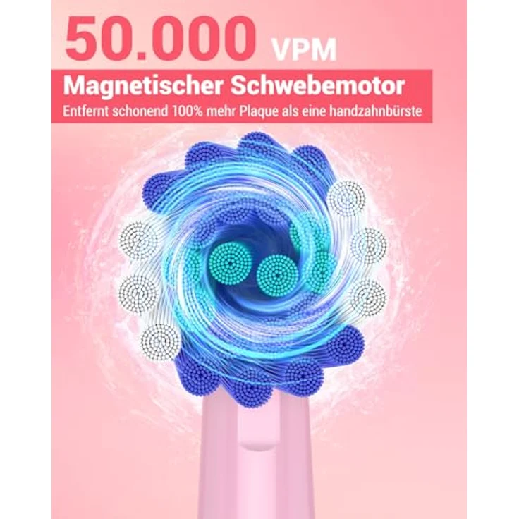 YTEATH PRO Rotierende Elektrische Zahnbürste mit 8 Aufsteckbürsten, 5 Putzmodi, Wandladestation und Reiseetui, 60 Tage Akkulaufzeit, Rosa – Bild 2