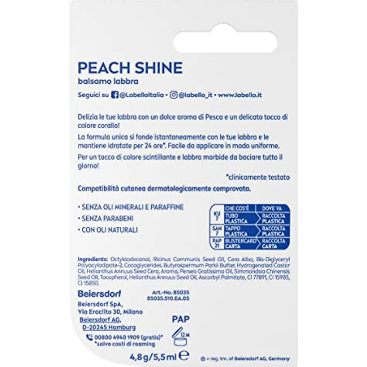 Labello Peach Shine Lippenbalsam 4,8 g, feuchtigkeitsspendender Lip Balm mit Pfirsicharoma und Farbpigmenten, 24h Schutz mit Sheabutter – Bild 5