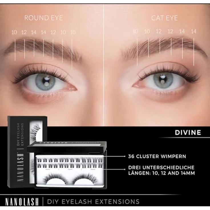 Nanolash Set zur DIY Wimpernverlängerung - 36 Wimpernsegmente + Bonder + Sealer + Remover + Applikator (DIVINE) – Bild 4
