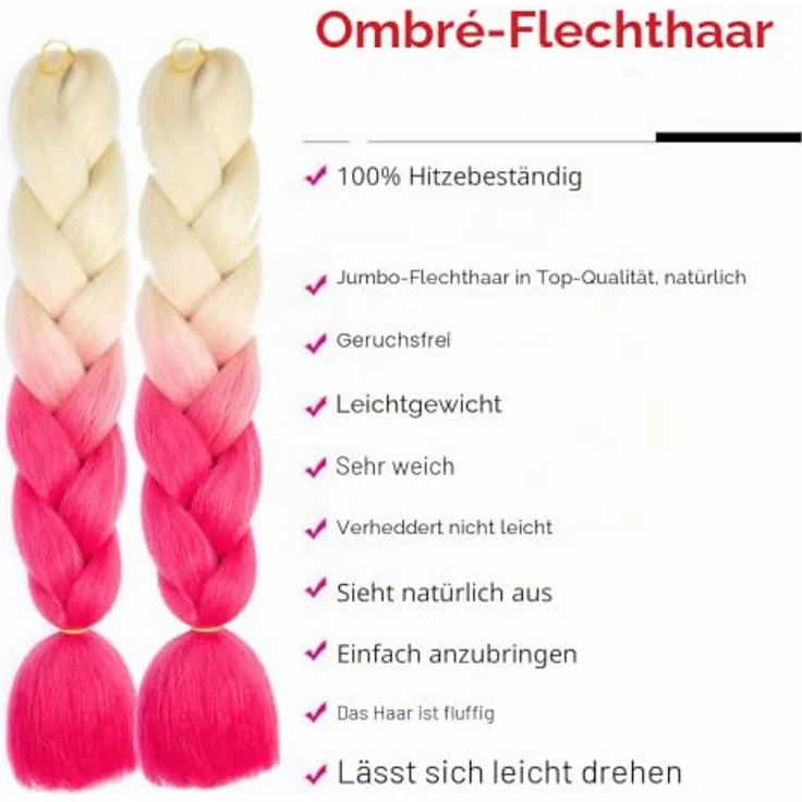 Shangxiu Braids Extensions, 24" Kunsthaar in Blond-Pink, hitzebeständige Faser zum Einflechten – Bild 2