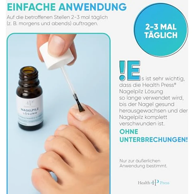 Health Press® Nagelpilz Lösung – 10ml Anti Nagelpilz Liquid – Nagelpilz Nagellack für Füße und Hände – Diabetiker geeignet – Bild 4