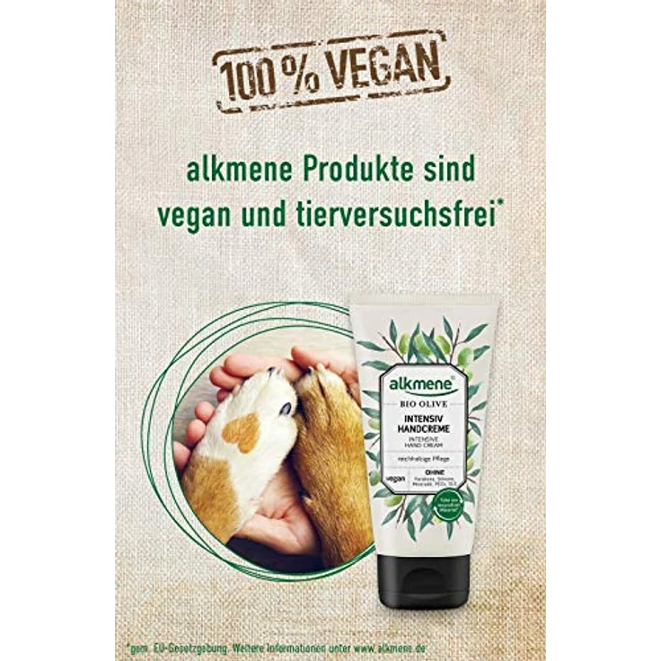 alkmene Handcreme mit Bio Olive - Intensiv Creme für sehr trockene Hände - vegane Olivenöl Intensivcreme ohne Silikone, Parabene, Mineralöl, PEGs, SLS & SLES - Hautpflege im 3er Pack (3x 75 ml) – Bild 4
