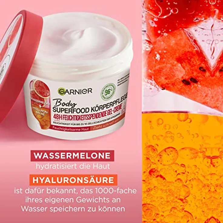 Garnier Erfrischende Körperpflege für trockene Haut, Body Butter mit Wassermelone und Hyaluronsäure, 48h Feuchtigkeit, Body Superfood, 380 ml – Bild 3