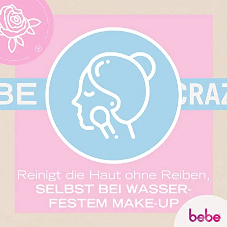 bebe Sanftes Mizellenwasser (400 ml), revitalisierendes Mizellen Reinigungswasser mit Rosenwasser, entfernt selbst wasserfestes Make-Up – Bild 3
