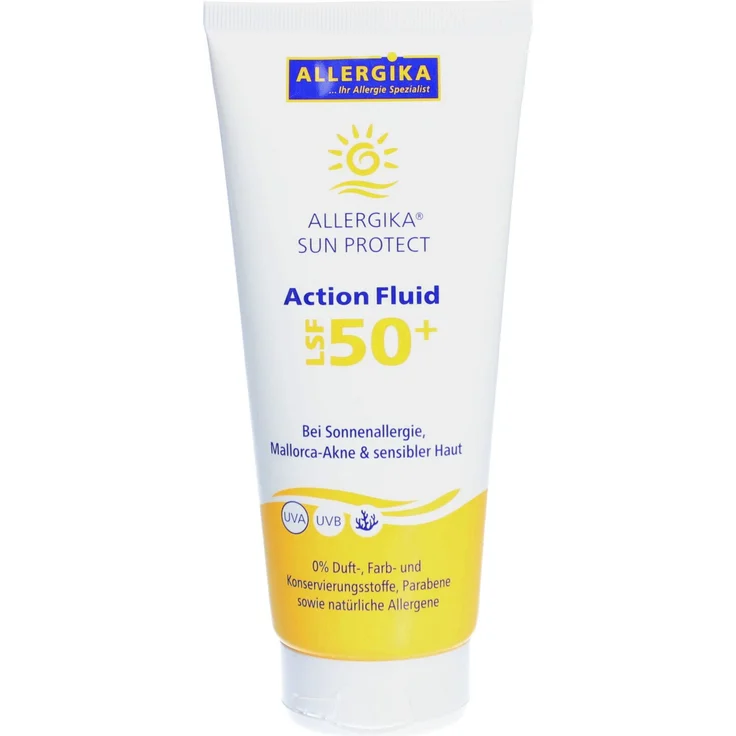 ALLERGIKA SUN Protect Action Fluid LSF 50+, 200 ml Sonnencreme mit sehr hohem UVA- und UVB-Schutz für empfindliche Haut, riff-freundliche UV-Filter