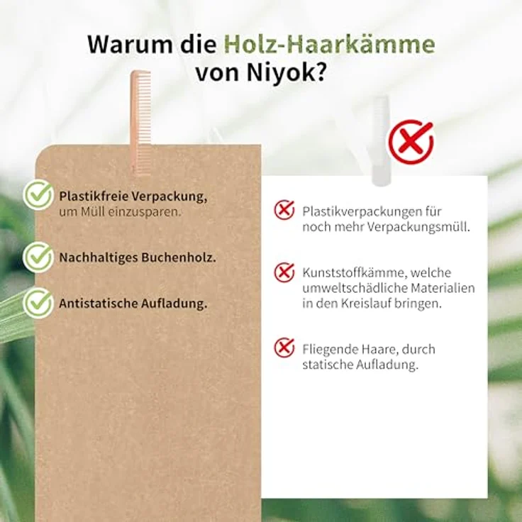 Niyok Lockenkamm Holz • Natürlicher Buchenholz Haarkamm • Grobe Zähne • Plastikfrei & nachhaltig • Universal-Kamm für jeden Haartyp • Speziell für Locken – Bild 5