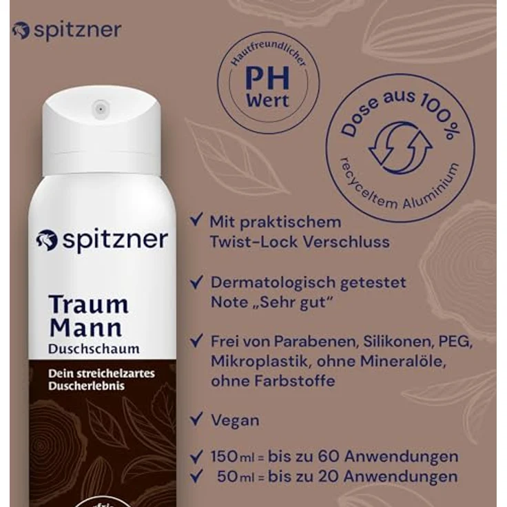 Spitzner Duschschaum Pure Man, 100% vegan, 3 x 150 ml, mit außergewöhnlichem Duft und sanftem Schaum – Bild 4