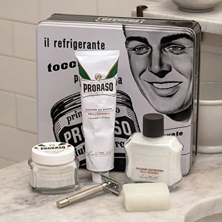 Proraso Vintage Selection Toccasana x3 Weiss Sensitive inkl. Rasiercreme, Rasierseife, Pflegebalm – Bild 5