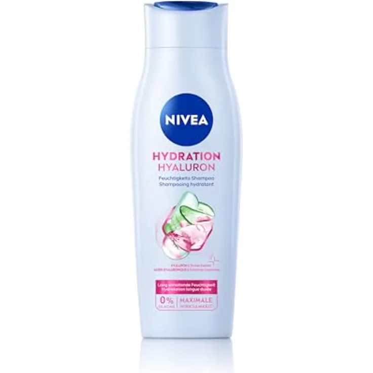NIVEA Hydration Hyaluron Feuchtigkeits-Shampoo, 250 ml, veganes Shampoo für trockenes Haar mit Hyaluron & Gurken-Extrakt, 99% biologisch abbaubar