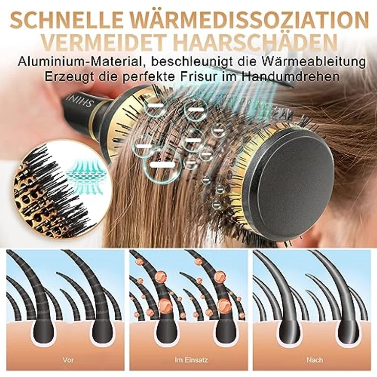 SHINLEA Rundhaarbürste, Haarbürste ohne Ziepen für Locken, 43 mm Nylon, Aluminium für Styling und Föhnen – Bild 4