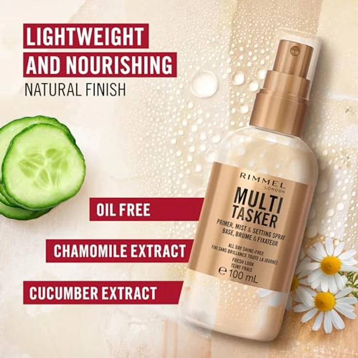 Rimmel London Multi Tasker Primer, 100 ml, fixierend und feuchtigkeitsspendend mit Gurken- und Kamillenextrakten – Bild 6