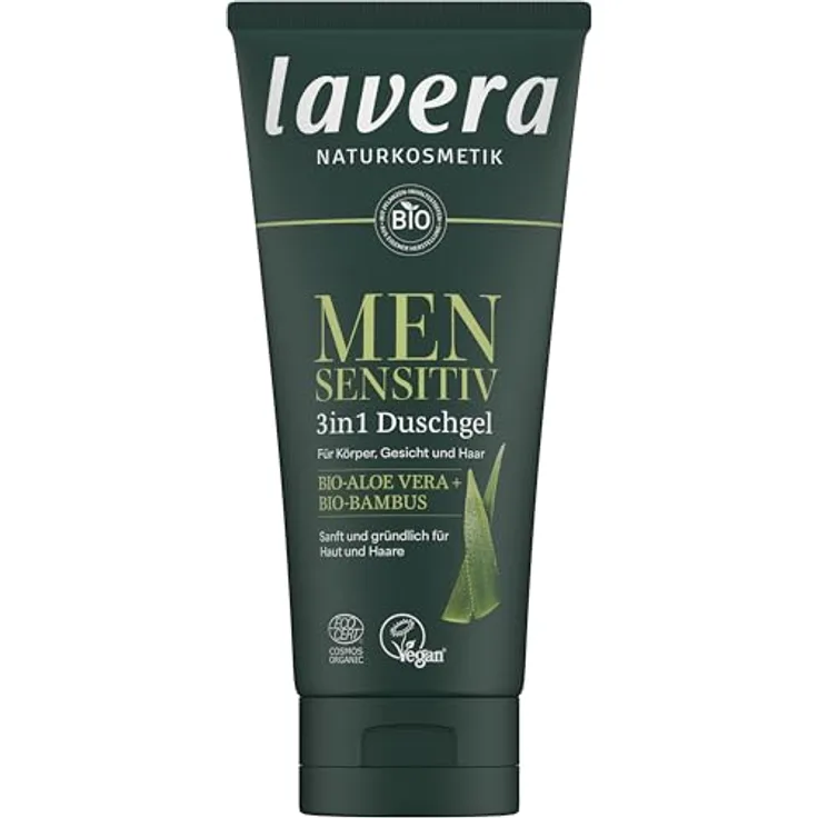 lavera Men sensitiv 3in1 Duschgel - erfrischend & belebend - für empfindliche Haut - Bio-Bambus & Bio-Aloe Vera - vegan - Naturkosmetik - 200 ml