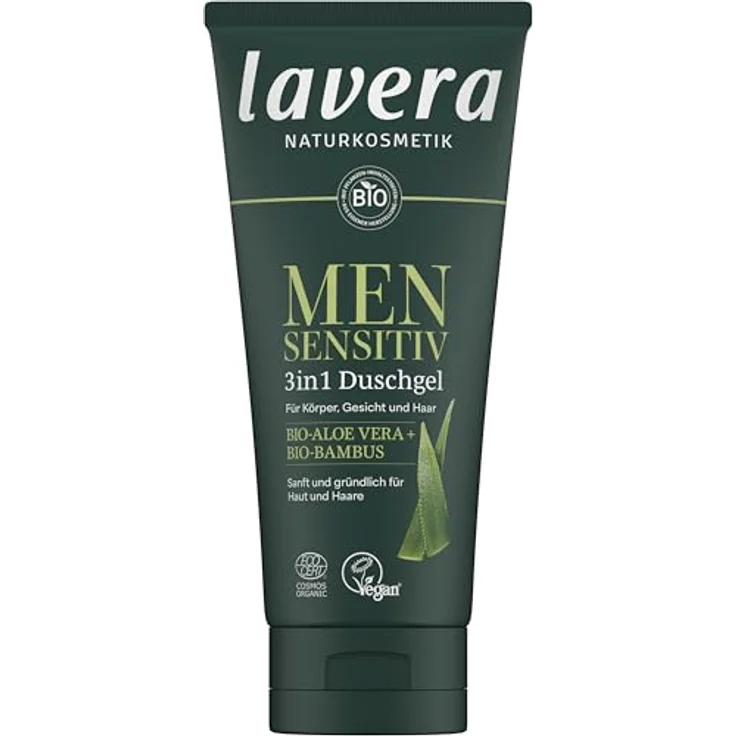 lavera Men sensitiv 3in1 Duschgel - erfrischend & belebend - für empfindliche Haut - Bio-Bambus & Bio-Aloe Vera - vegan - Naturkosmetik - 200 ml – Bild 1