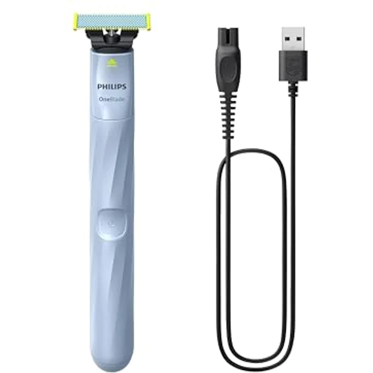 Philips OneBlade QP1324/20, Elektrorasierer mit Contour-following-Technologie, Dual Protection System, blau – Bild 1