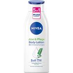 NIVEA Aloe & Pflege Body Lotion (400 ml), Körpercreme für trockene Haut mit 5in1 Pflege Formel und Tiefenpflege Serum, Hautcreme mit Aloe Vera natürlichen Ursprungs