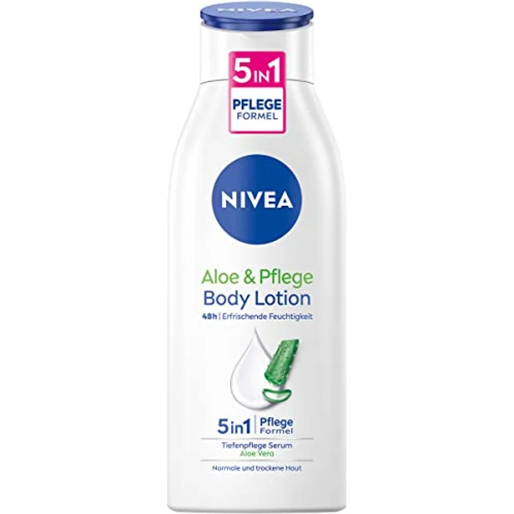 NIVEA Aloe & Pflege Body Lotion (400 ml), Körpercreme für trockene Haut mit 5in1 Pflege Formel und Tiefenpflege Serum, Hautcreme mit Aloe Vera natürlichen Ursprungs – Bild 1