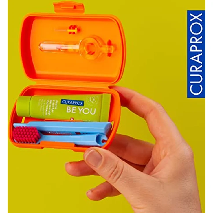 Curaprox Travel Set, Kosmetik-Reiseset für Zähne, Zunge und Zahnfleisch, orange, mit Zahnbürste und Zahnpasta 10 ml – Bild 5