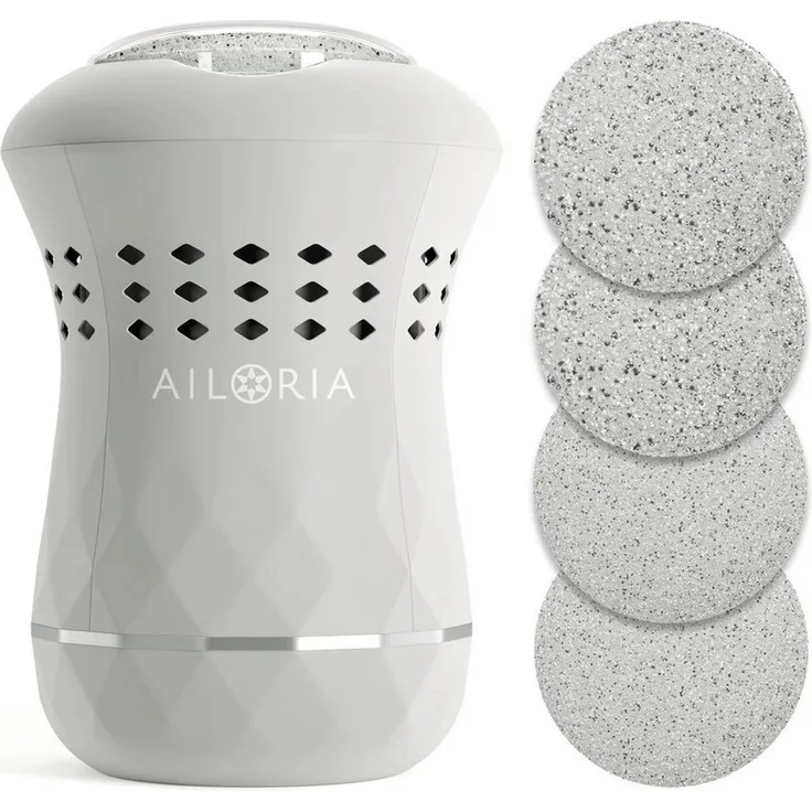 AILORIA LUSTRE PRO Elektrischer Hornhautentferner, USB, mit 4 Aufsätzen und Absaugfunktion, wiederaufladbar mit ergonomischem Silikongriff