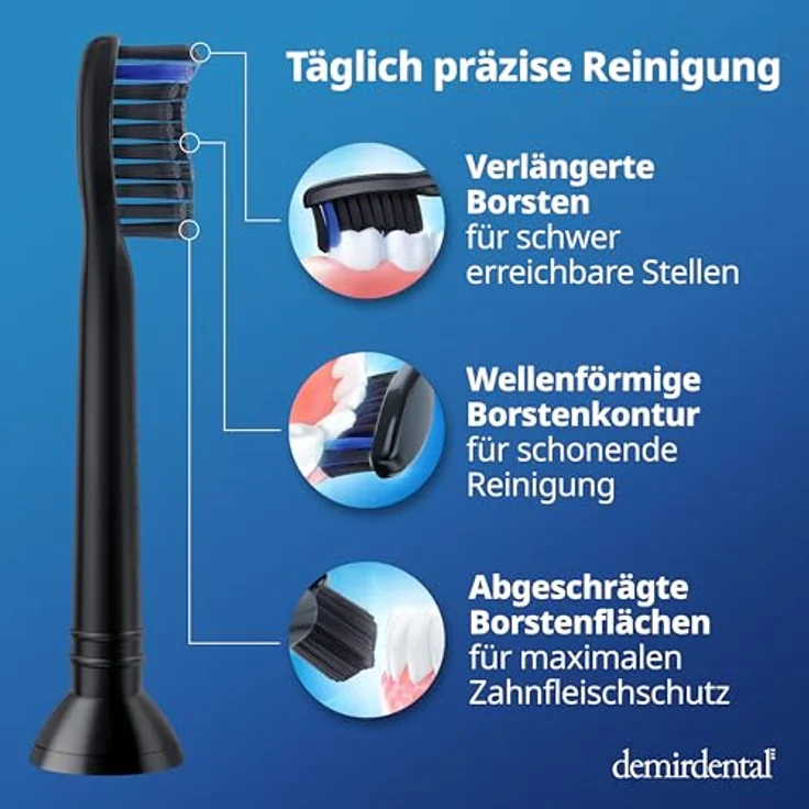Demirdental 8er-Pack Aufsätze für Philips Sonicare Zahnbürstenaufsatz mit Aktivkohle, Medium Härte, Schwarz, HX9058mb – Bild 4
