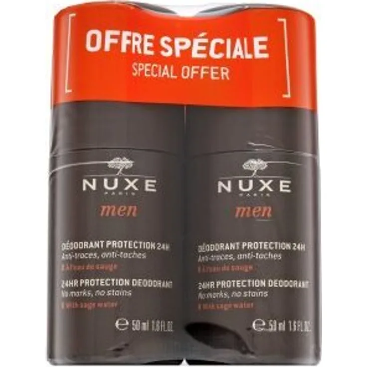 Nuxe Men 24HR Protection Deodorant, 2 x 50 ml, Aluminiumfrei, für empfindliche Haut, holziger Duft ohne Rückstände