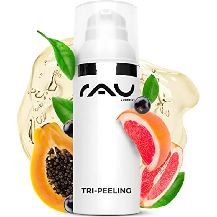 RAU Cosmetics Peeling Gesicht Enzympeeling & Fruchtsäurepeeling Tri-Peeling 50 ml - Gesichtspeeling mit Papaya & Weißer Tee - Anti-Aging, Tiefenreinigung, Anti-Pickel - Aufhellung von Pigmentflecken