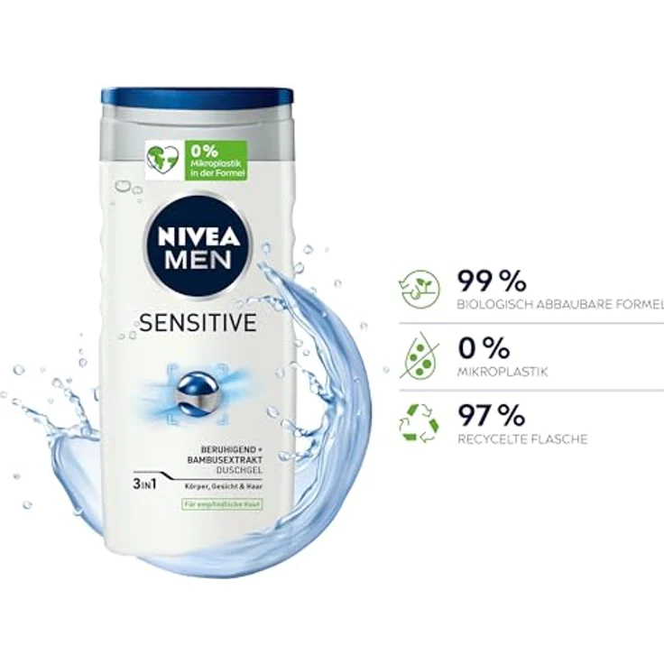 NIVEA MEN Sensitive Duschgel (250 ml), pH-hautneutrale Pflegedusche mit Bambusextrakt, feuchtigkeitsspendend, für Körper, Gesicht und Haar – Bild 3