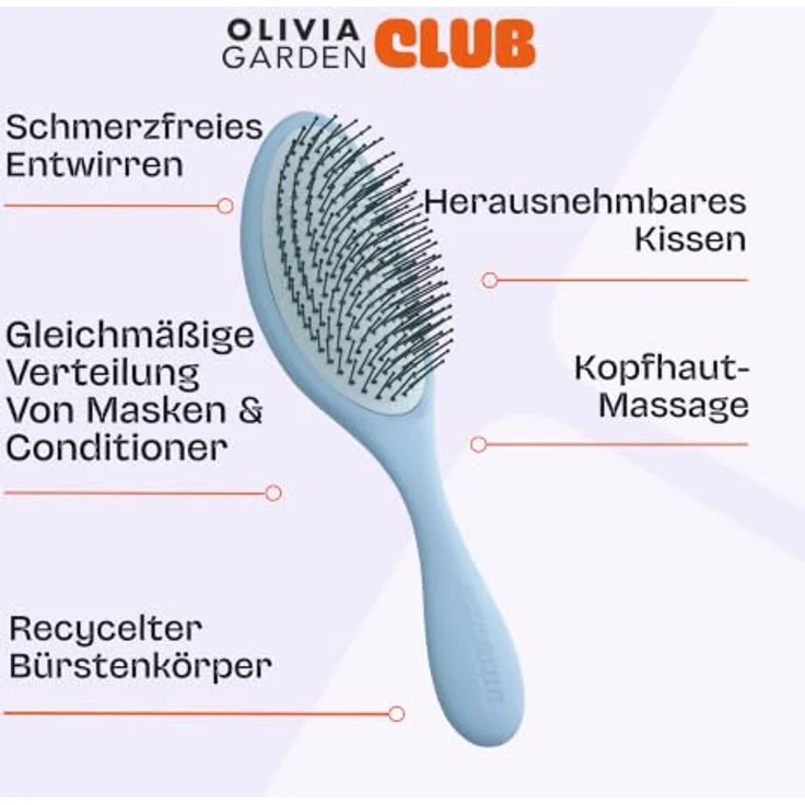 Olivia Garden Club THE RESET CUSHION Wet & Curly Detangling Hairbrush, Ergonomische Detangler-Bürste für nasses und trockenes Haar, blau – Bild 6