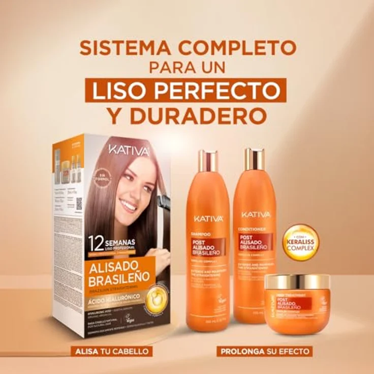 Kativa Post Brazilian Straightening Kit, Haarglättungsset mit Keratin, 2 x 225 ml + 150 ml – Bild 2