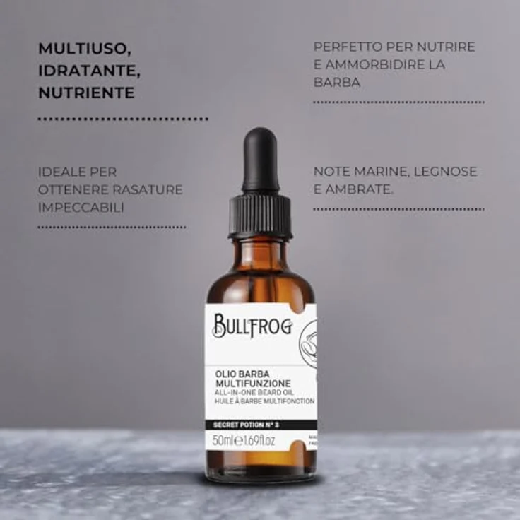 Bullfrog Secret Potion N.3, Multifunktionales Bartöl für Pflege und Rasur, 50 ml, Meeres-, Holz- und Amberduft – Bild 3