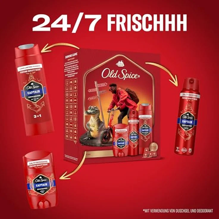Old Spice Urban Traveller Geschenkset, Captain Deostick (50 ml), Deospray (150 ml), Duschgel (250 ml), langanhaltender Duft in Parfumqualität, 24/7 Frische – Bild 3