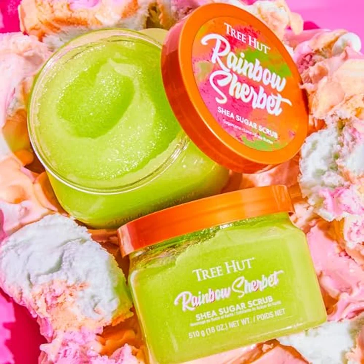 Tree Hut Rainbow Sherbet-Zucker-Pulver, 510 g - Körperpeeling mit Zuckerrohr- und Limettenextrakt, mit AHA und Sheabutter – Bild 5