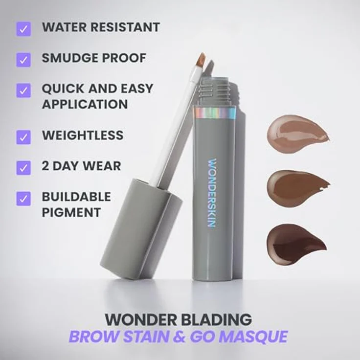 WONDERSKIN Wonder Blading Brow Stain & Go Masque, Langanhaltendes Augenbrauen-Gel, wasserfest, Farbton Brunette, 3,29 ml – Bild 3