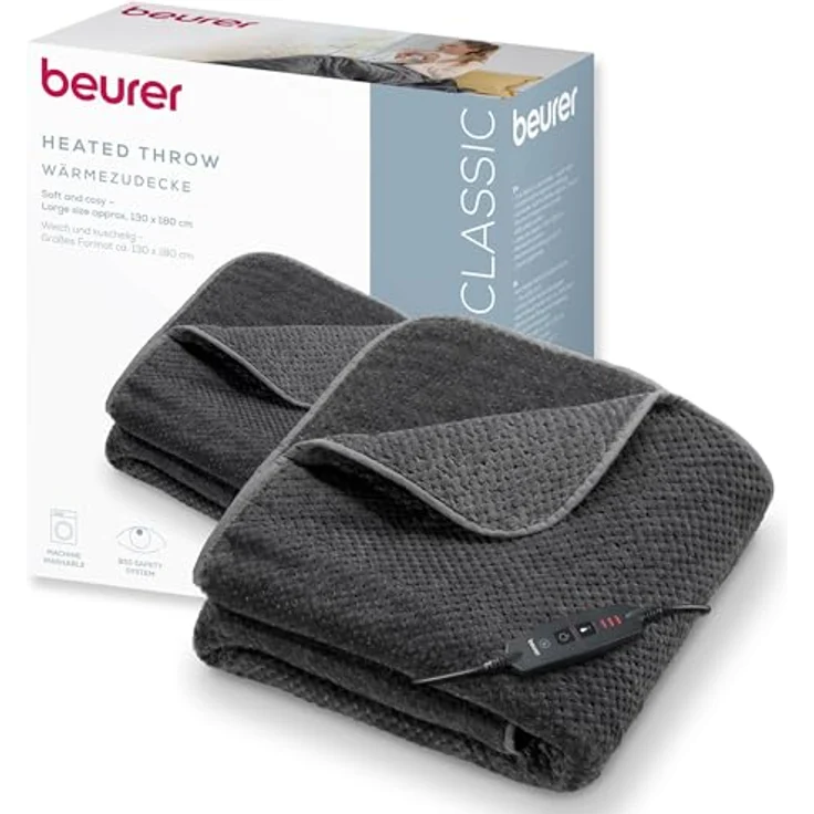 BEURER Heizdecke HD 65, weiche, maschinenwaschbare Wärmezudecke mit 3 Temperaturstufen und Sicherheitsabschaltung, dunkelgrau – Bild 1