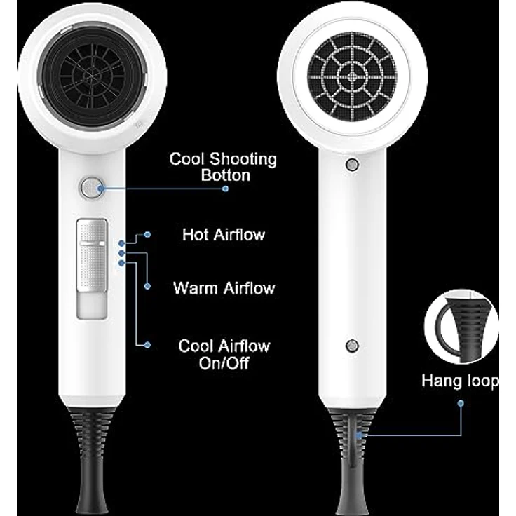 slopehill Ionen Haartrockner 1800W AC Motor, schnelles Trocknen mit 3 Wärmeeinstellungen und Konzentrator/Diffusor – Bild 5