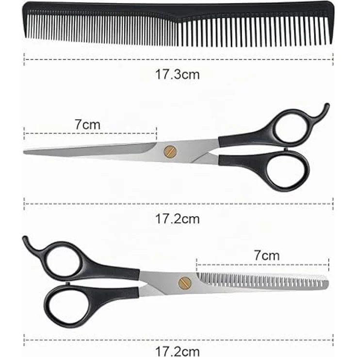 URAQT Friseurschere Set, 3-teiliges Profi Set mit Haarschneider & Effilierschere, scharfe Klingen für Männer, Frauen, Kinder und Haustiere, schwarz – Bild 2