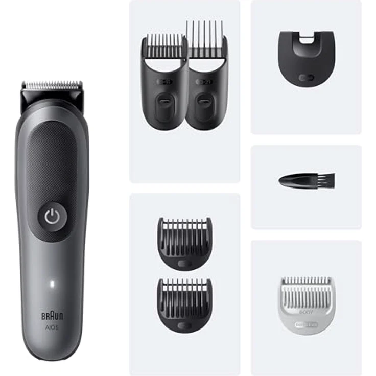 Braun AIO5520, Multigroomer mit 14 Längeneinstellungen, schwarz/grau, akkubetrieben, 120 min Laufzeit, wasserdicht – Bild 7