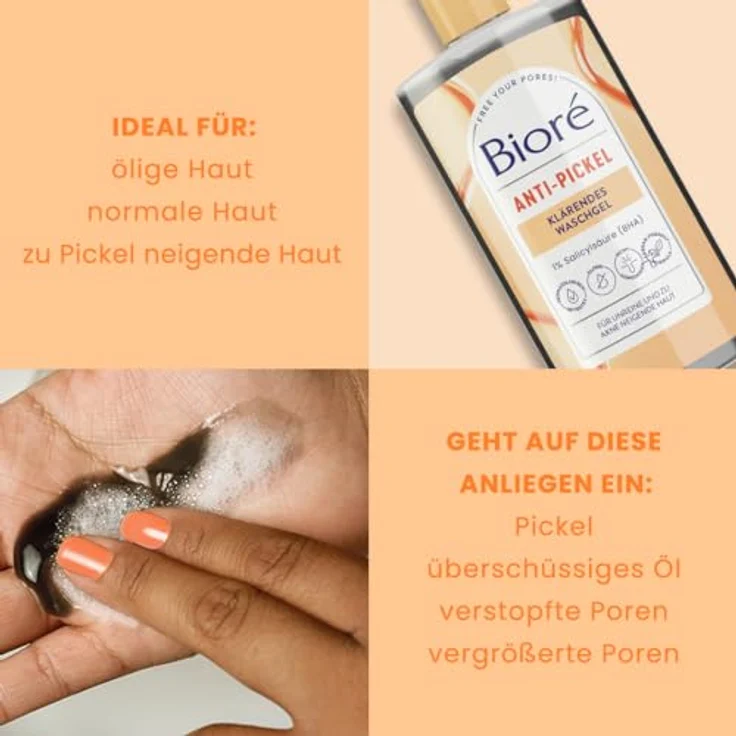 Biore Pflege Gesichtspflege Aktivkohle Anti-Pickel Waschgel 200 ml Tagespflege, für Damen und Herren – Bild 4