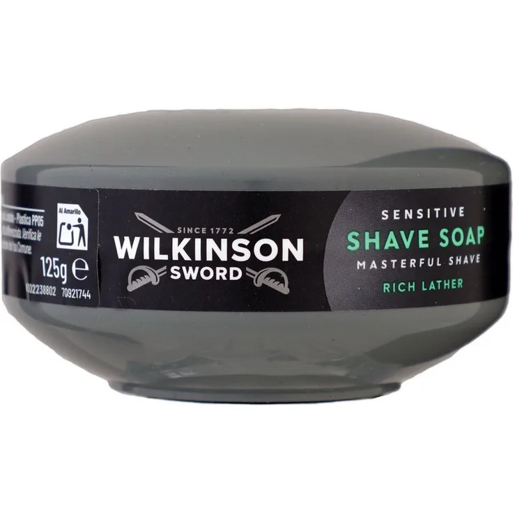 Wilkinson Sword Shave Soap, Sensitive Rasierseife 125 g für empfindliche Haut, minimiert Hautirritationen