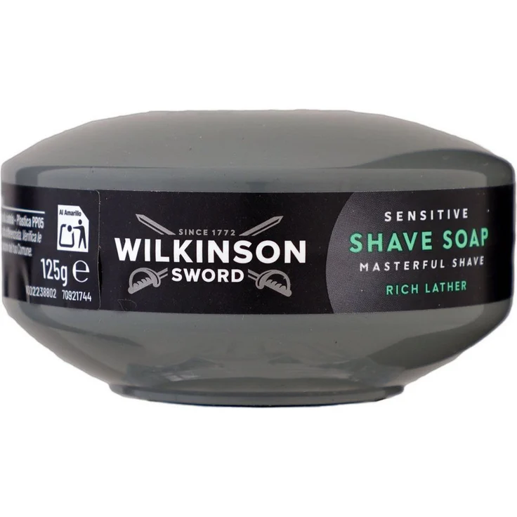 Wilkinson Sword Shave Soap, Sensitive Rasierseife 125 g für empfindliche Haut, minimiert Hautirritationen