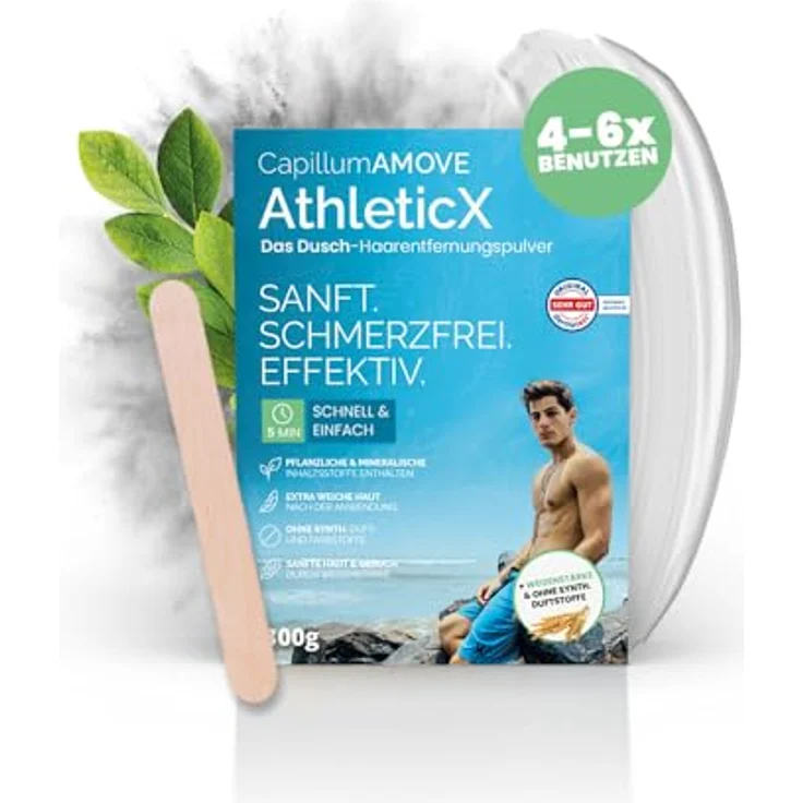 Arte Fiori Capillum AMOVE Wheat AthleticX, Enthaarungsmittel für schonende Körper-Enthaarung, 200 g, chemiefrei, auch für den Intimbereich geeignet – Bild 1