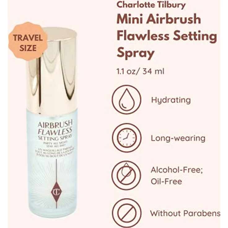 Charlotte Tilbury Airbrush Flawless Setting Spray, 34 ml - langanhaltende, feuchtigkeitsspendende Formel für makellosen Teint, wasserfest und schweißresistent – Bild 2