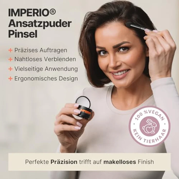 IMPERIO 2in1 Ansatzpuder-Pinsel, ergonomischer Applikator für präzises Auftragen & Verblenden von Ansatzpuder, vegan – Bild 4