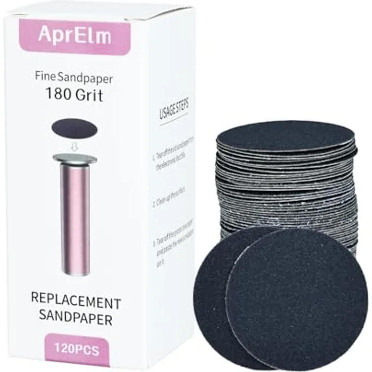 APRELM 120 Stück Schleifpapier-Nachfüllscheiben für elektrischen Hornhautentferner, 180-Grit Feiner, perfekt passend für 4,3 cm Schleifkopf