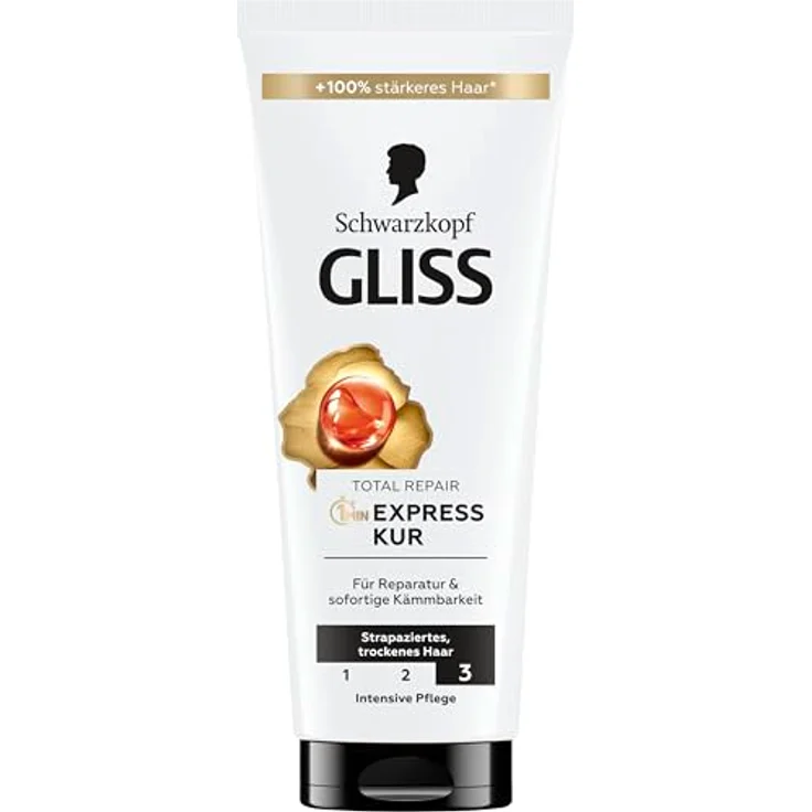 Gliss 1-Minute Intensivkur Total Repair (200 ml), Haarkur mit flüssigem Keratin für trockenes und strapaziertes Haar, repariert Schäden in nur 1 Minute – Bild 2