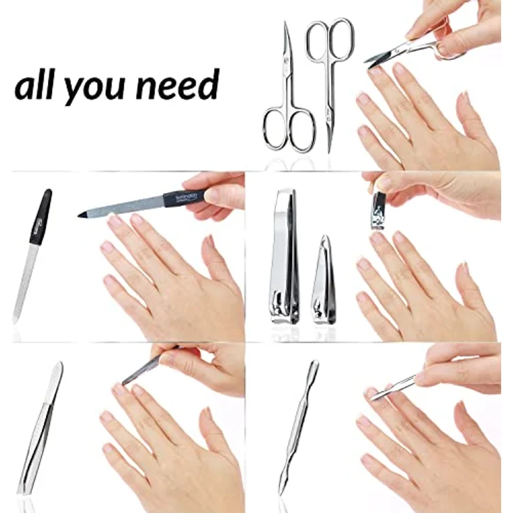 marQus Maniküre Set Solingen, 7tlg. Nagelset mit echtem Leder Etui, glanzvernickeltem Stahl, für Damen und Herren – Bild 4