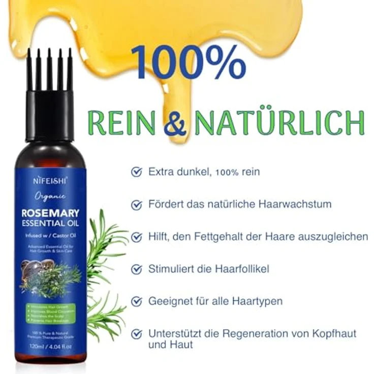 P-Beauty Rosmarinöl & Rizinusöl, Ätherisches Öl 120ml für Haarwachstum & Hautpflege, feuchtigkeitsspendend, Anti-Schuppen, Kopfhaut- und Gesichtspflege – Bild 2
